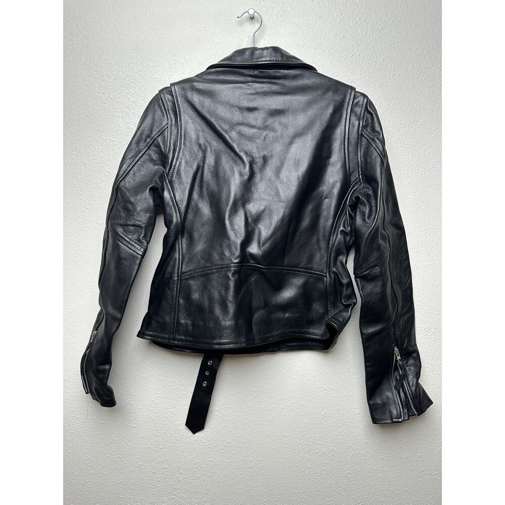 Carrie Hoxton Black Leather Moto Biker Jacket Women’s 14 Belted Zip - Picture 8 of 15